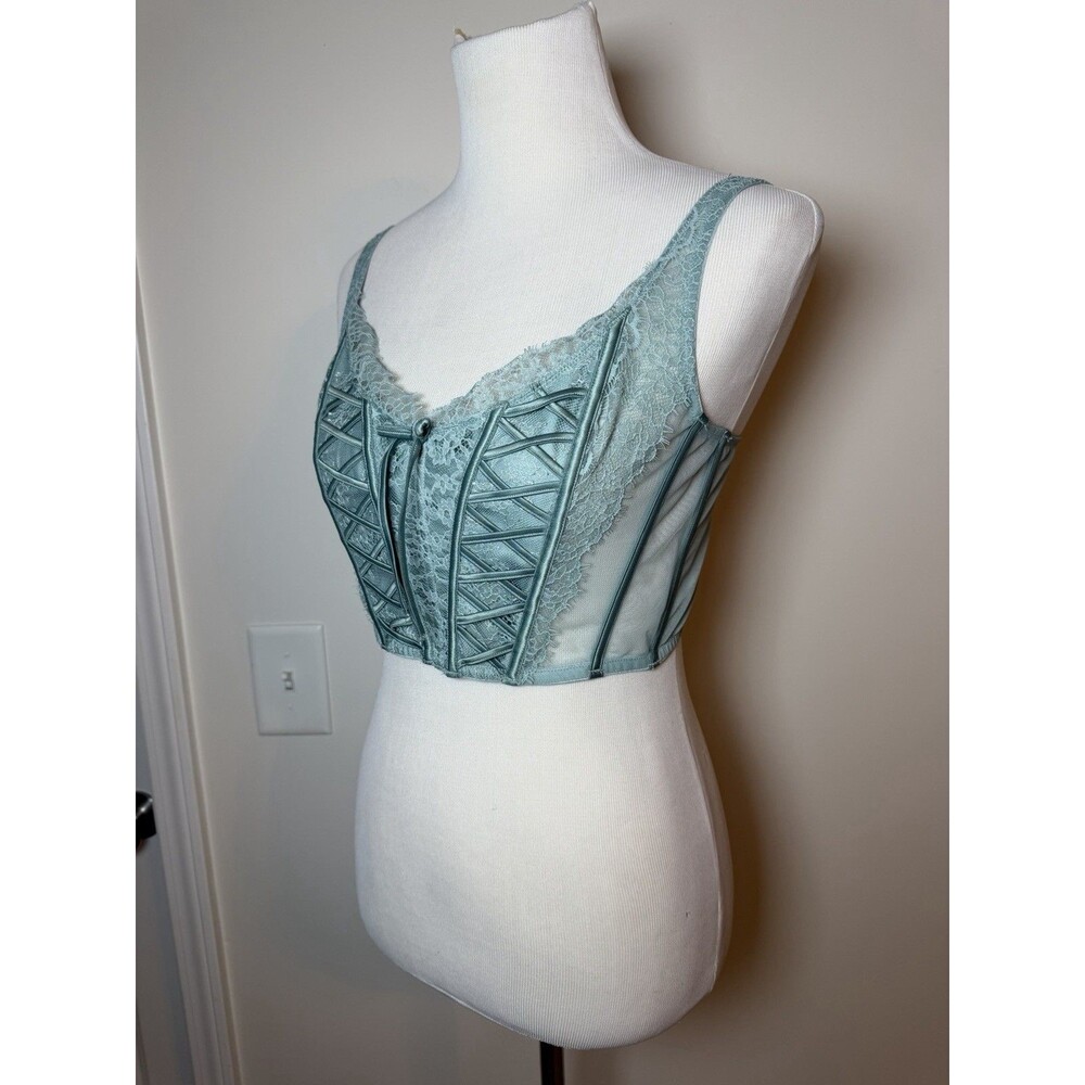 Victoria Secret Dream Angels Light Teal Lace Up Corset Bustier Unlined Large - Picture 2 of 8